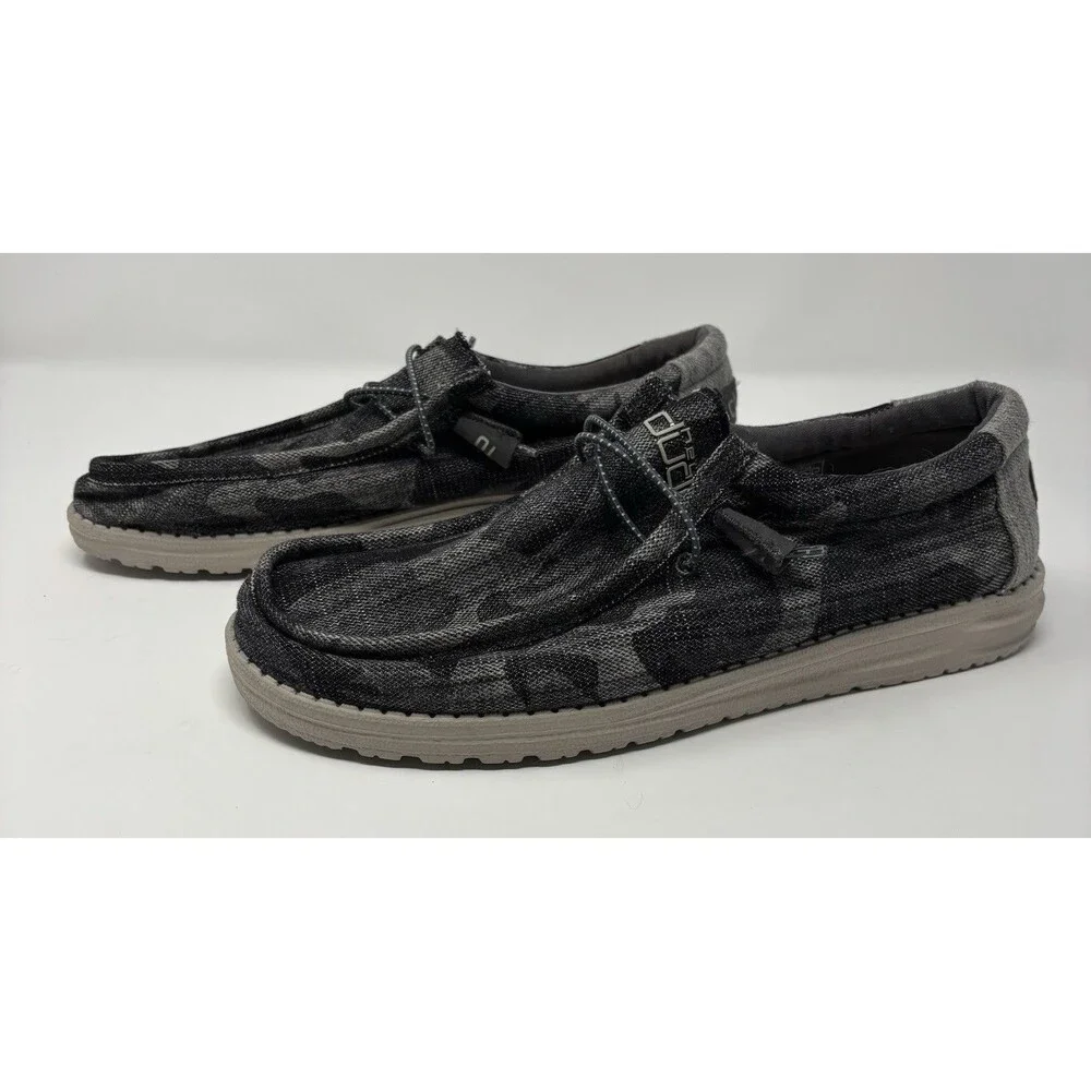 Hey Dude Mens Size 12 Shoes Grey Black Wally Camo Tweed